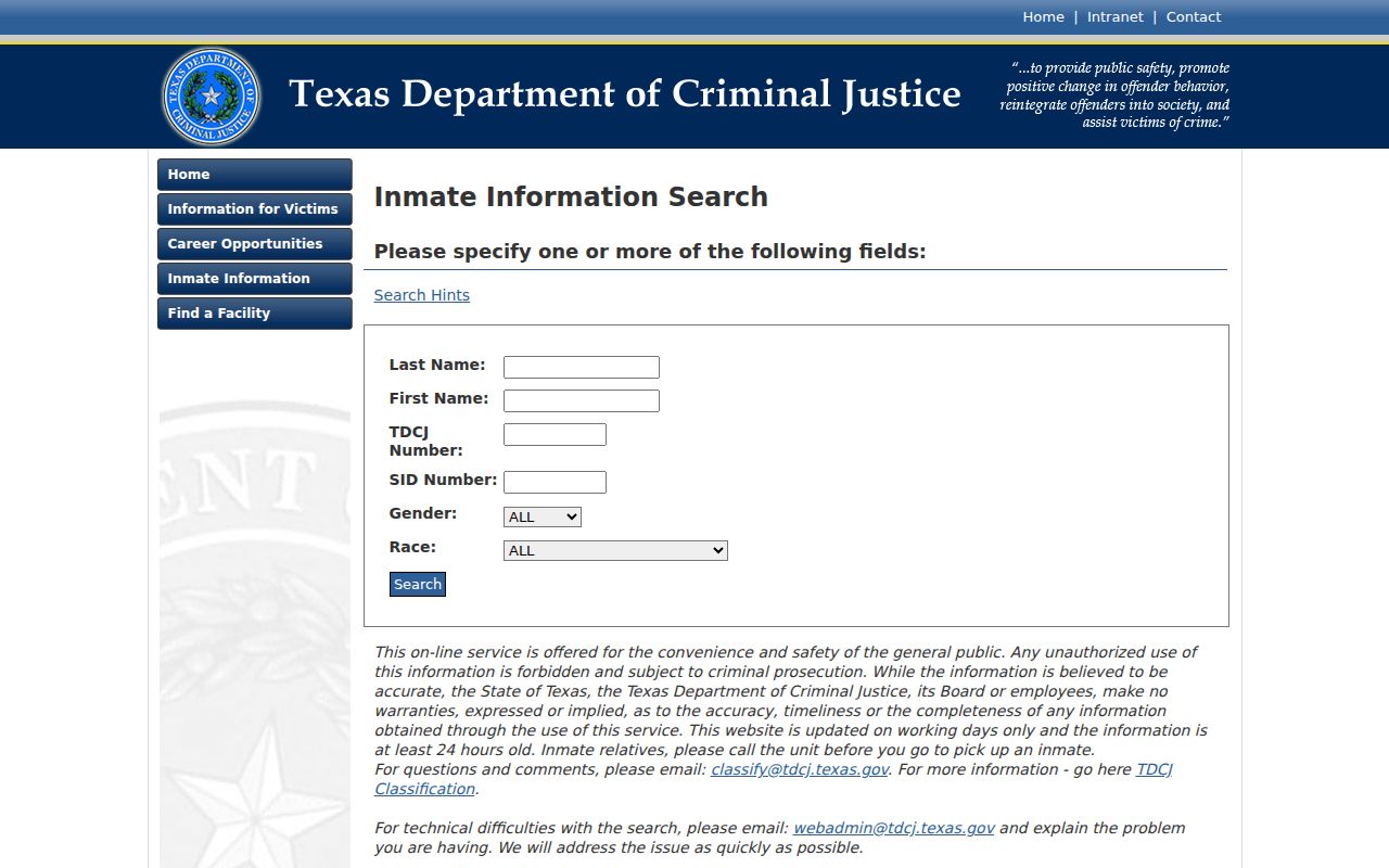 Crockett County arrest record follow-up through the TDCJ inmate locator