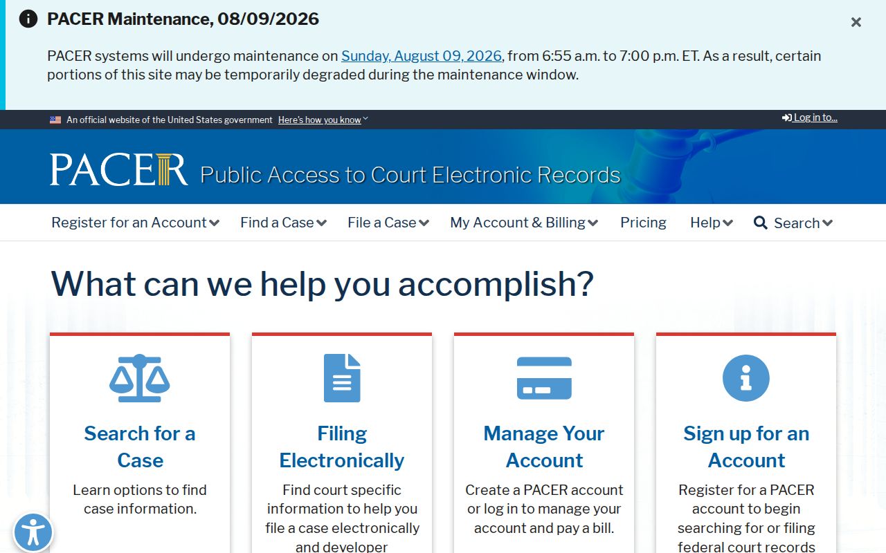 PACER federal court record search and account portal